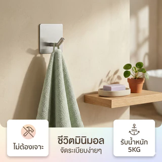 [พร้อมส่งไทย] ตะขอสแตนเลส 304 แท้ กาว 3M รับน้ำหนักได้สูง ไม่ต้องเจาะผนัง กันน้ำ กันสนิม ส่งไวจาก กทม. 1-3 วัน