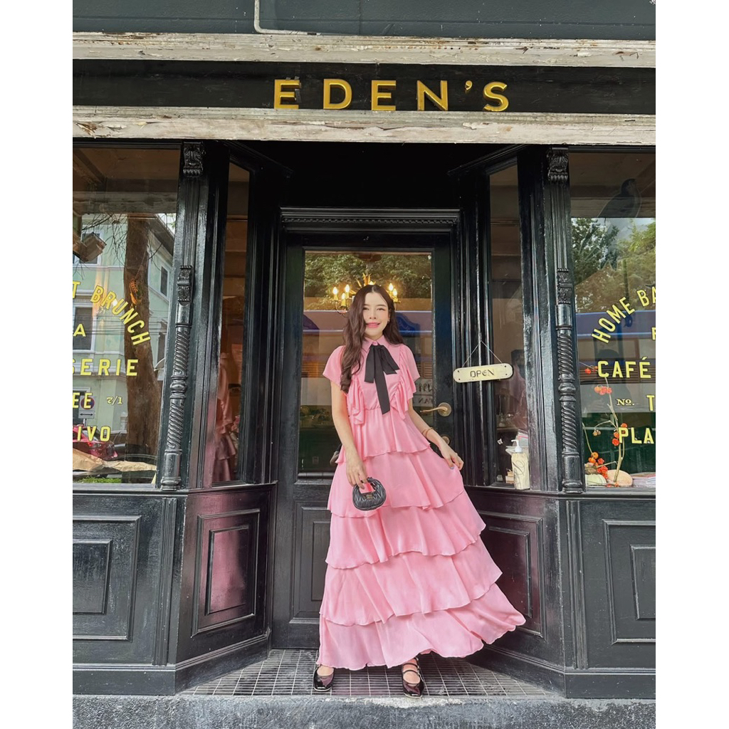 USED like new🩷 FLAT2112 : LADY DIANA DRESS เดรสชั้นๆ ชุดออกงาน ผ้าชีฟอง เดรสงานแต่ง ชุดไปงานแต่ง (FF