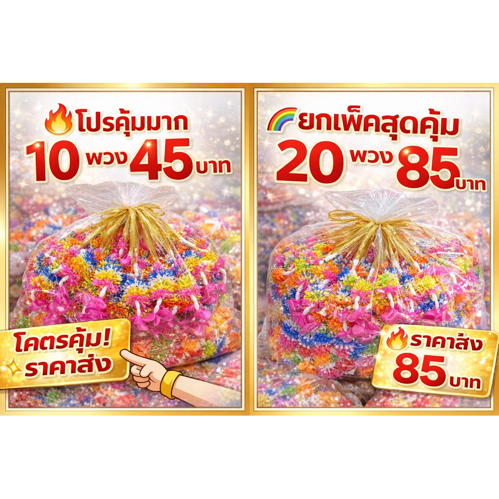 พวงมาลัยเจ็ดสี (7 สี) มาลัยแก้บน ไหว้พระ งานพิธี ราคาถูก คุ้มค่า