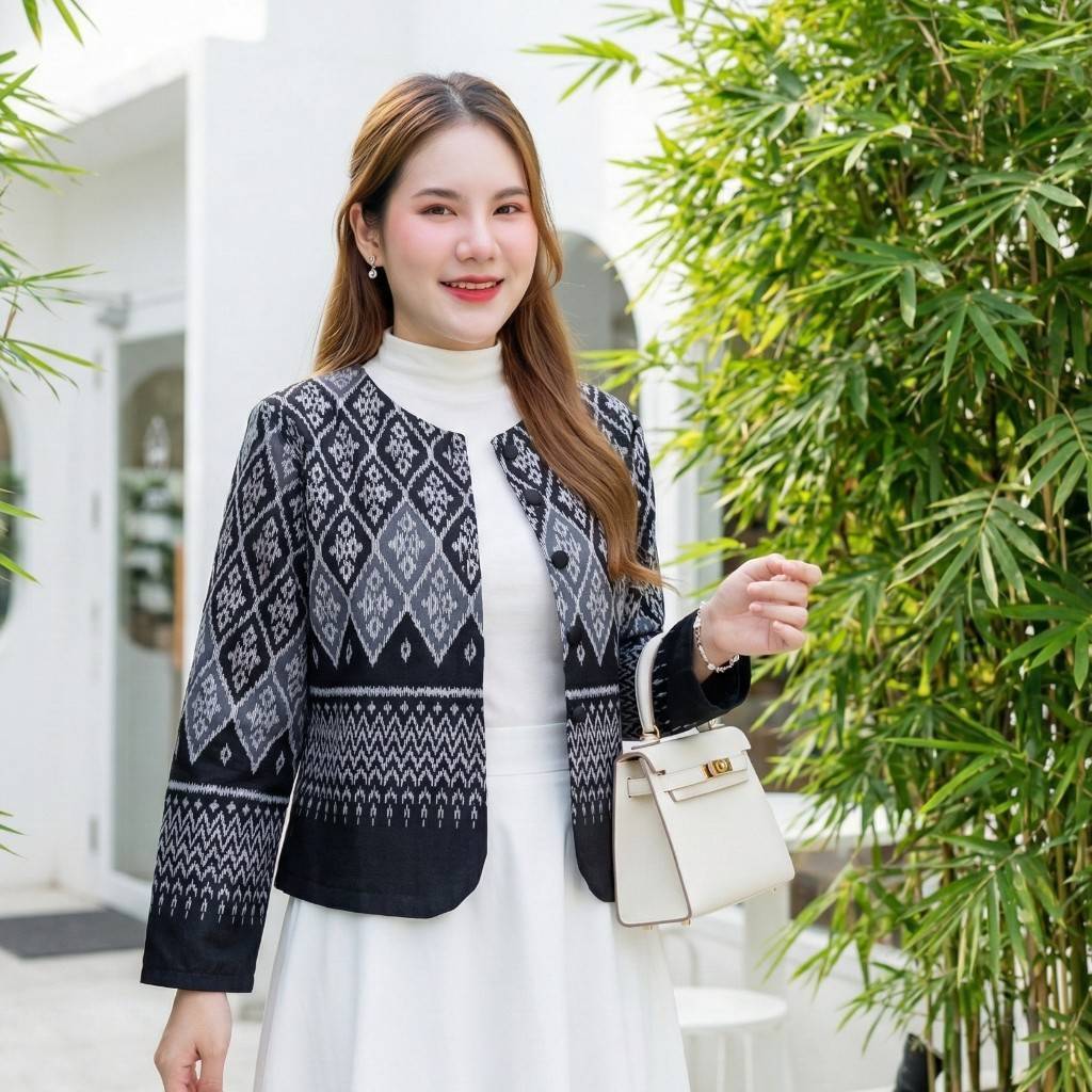 คอกลม สีหวาน 40 44  ผ้าพิมพ์ลาย กระดุมปั้ม ผ้าฝ้ายเชียงใหม่ เนื้อนิ่มใส่สบาย เสื้อคลุม คอกลม