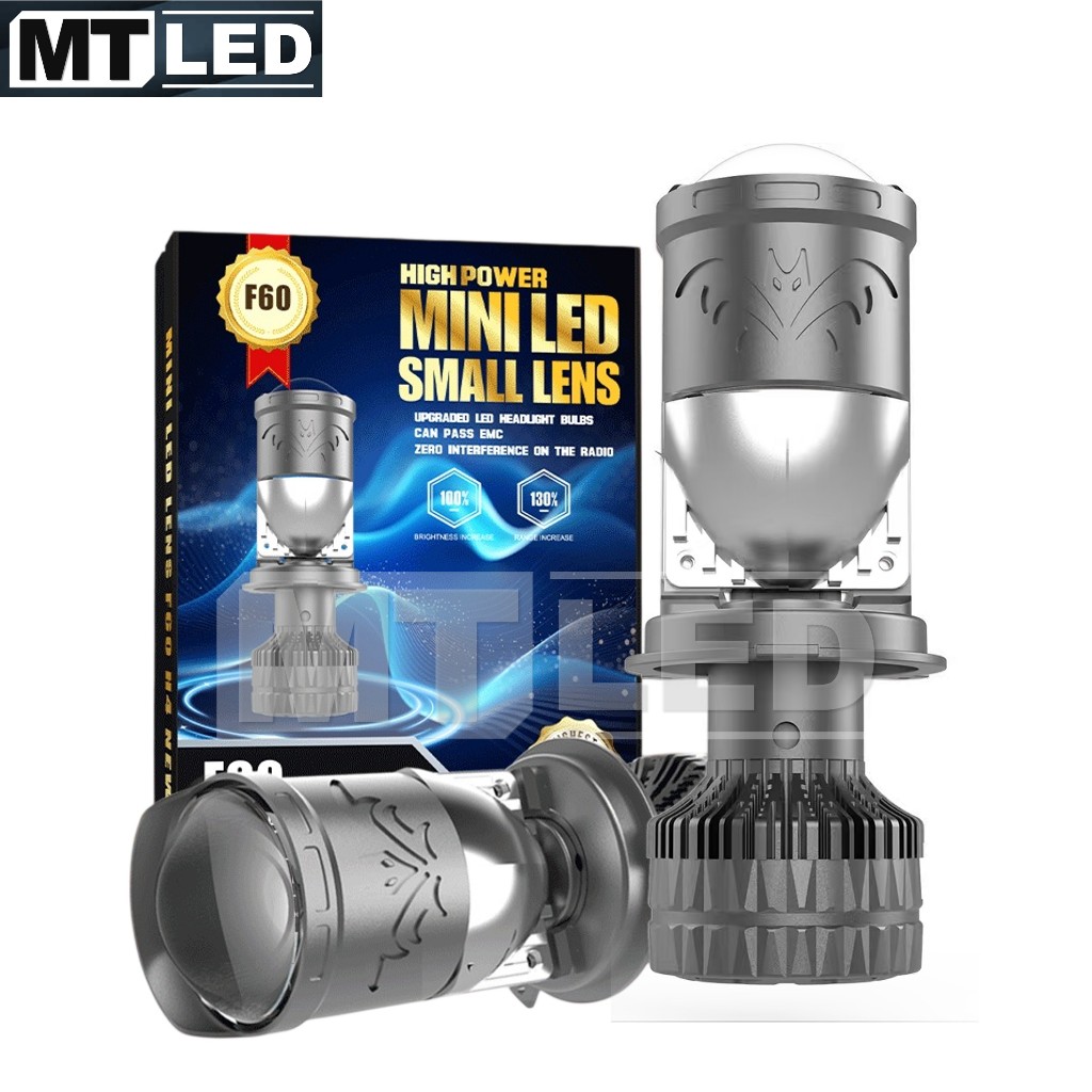 MT LED หลอดไฟหน้า H4 Led มินิ โปรเจคเตอร์ F60 รุ่นล่าสุด 2026 ชิปแท้ เลนส์HD ความสว่าง35000LM *F60LED แพ็ค1คู่