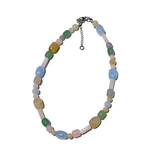 Piing me Necklace | สร้อยคอลูกปัดลายหินเทียมคละรูปทรงต่างๆ