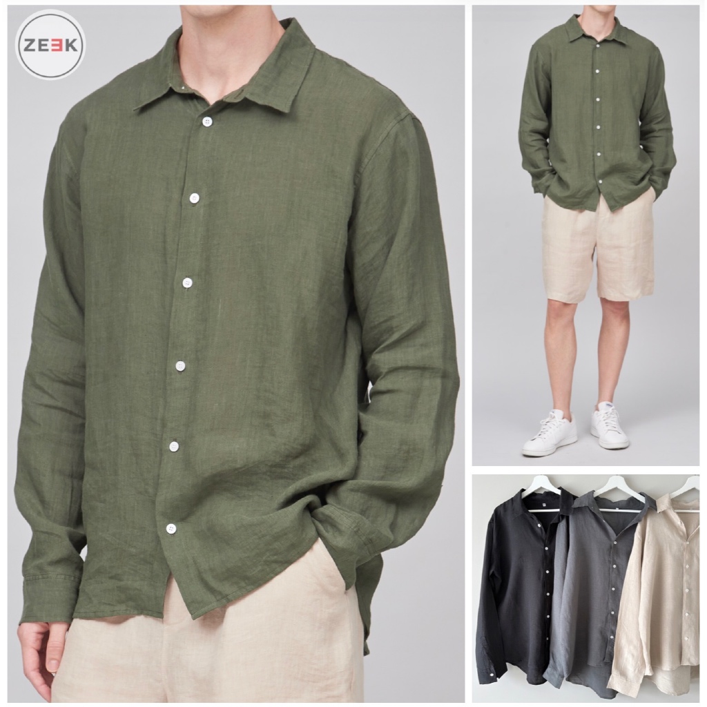 เสื้อเชิ้ตผู้ชาย 100% ลินินแท้ เสื้อเชิ้ตลินิน แขนยาว