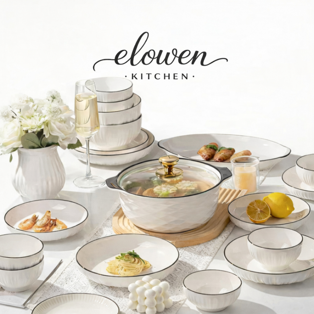 Elowen Kitchen จาน ชาม เซรามิกลายฟักทอง สไตล์มินิมอลญี่ปุ่น เครื่องครัวดีไซน์สวย ราคาถูก คุณภาพดี