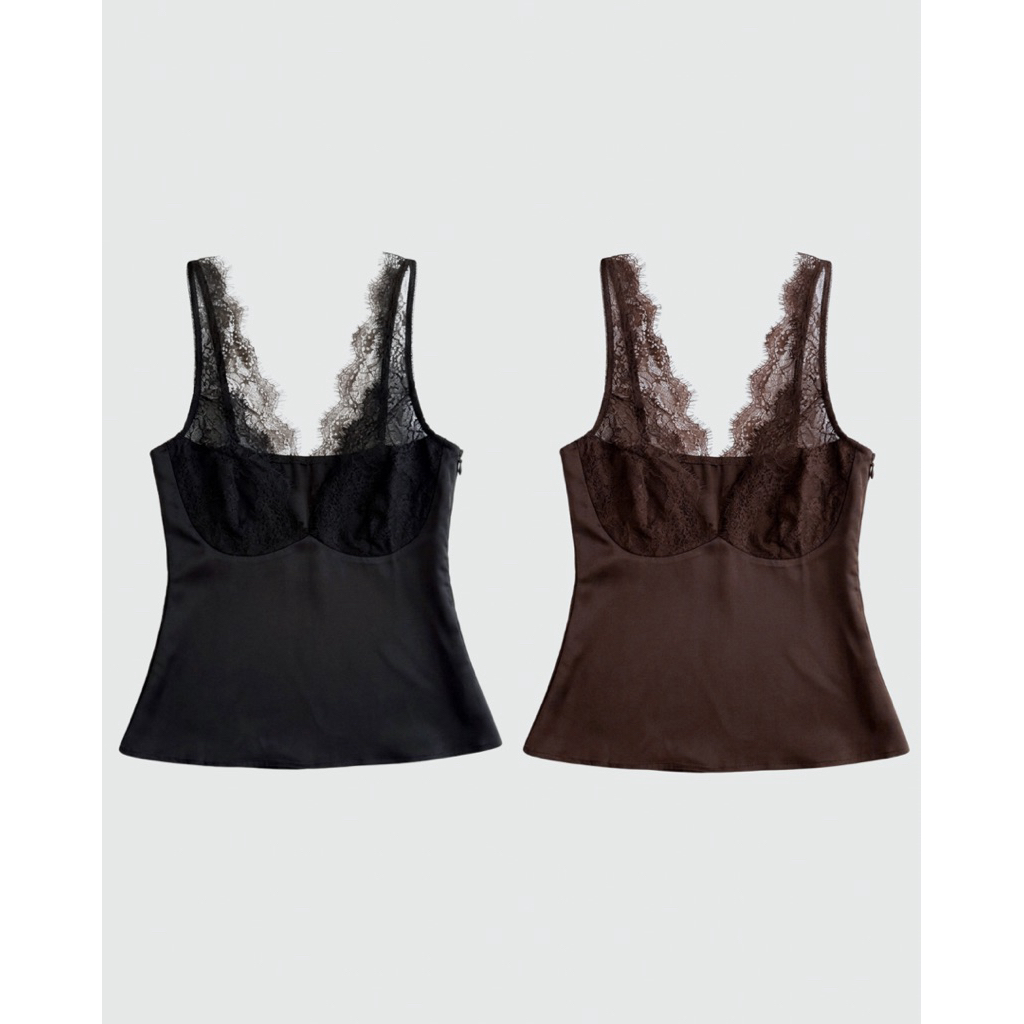 INFINITY : Koda Top (โคด้า) เสื้อสายเดี่ยวผ้าซาติน แต่งลูกไม้ที่สายและช่วงอก แพทเทิร์นสวยหรูดูแพงมาก งานซิปข้าง