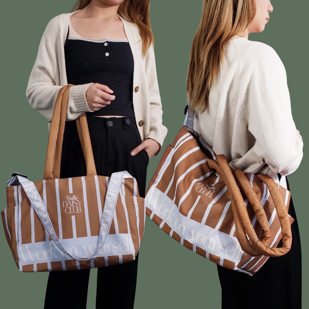 SALE 50% -Hello Daisy- Brownie bag สีน้ำตาลคาราเมล-ฟ้า