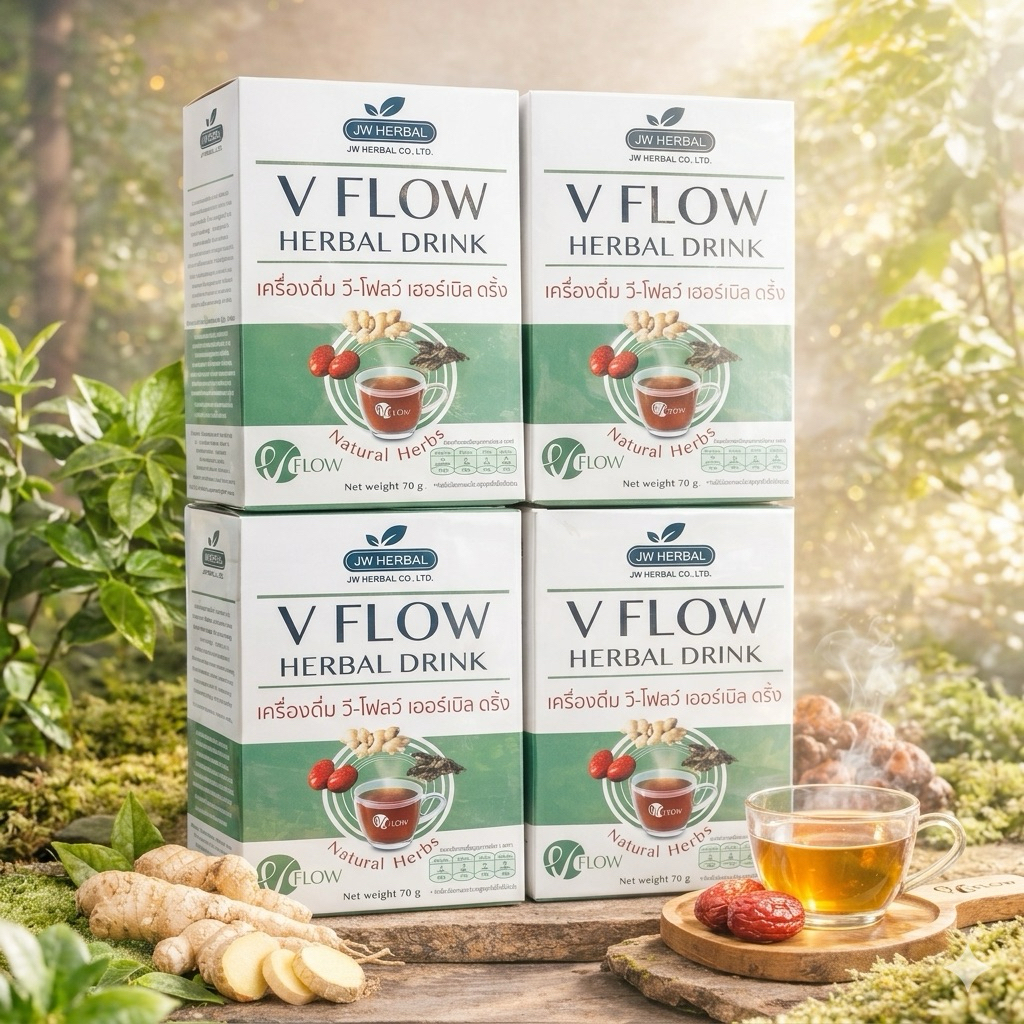 V Flow สมุนไพรสกัดเข้มข้น ช่วยดูแลระบบไหลเวียนเลือดให้ดีขึ้น สูตรผงสกัดใส่ซองพร้อมชงดื่มง่าย ลดการแข็งตัวของหลอดเลือด