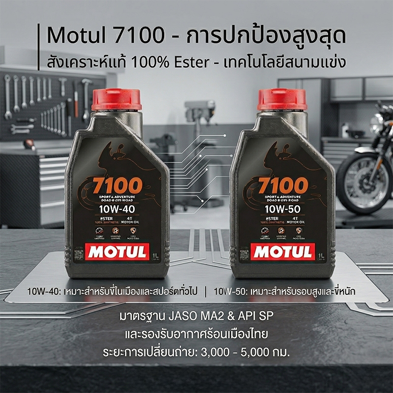 น้ำมันเครื่องสังเคราะห์ 10W40 / 10W50 4T (รุ่นยอดฮิต 7100) Ester Core เกรดพรีเมียม เลือกความหนืดได้ 1 ลิตร - มอทูล