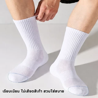 🔥ซื้อ 4 แถม 1🔥 ถุงเท้ากีฬา ถุงเท้าวิ่ง บาสผู้ชาย แบบข้อยาว พื้นผ้าขนหนูหนานุ่ม ระบายอากาศดี ซับเหงื่อ กันลื่น ป้องกันกลิ