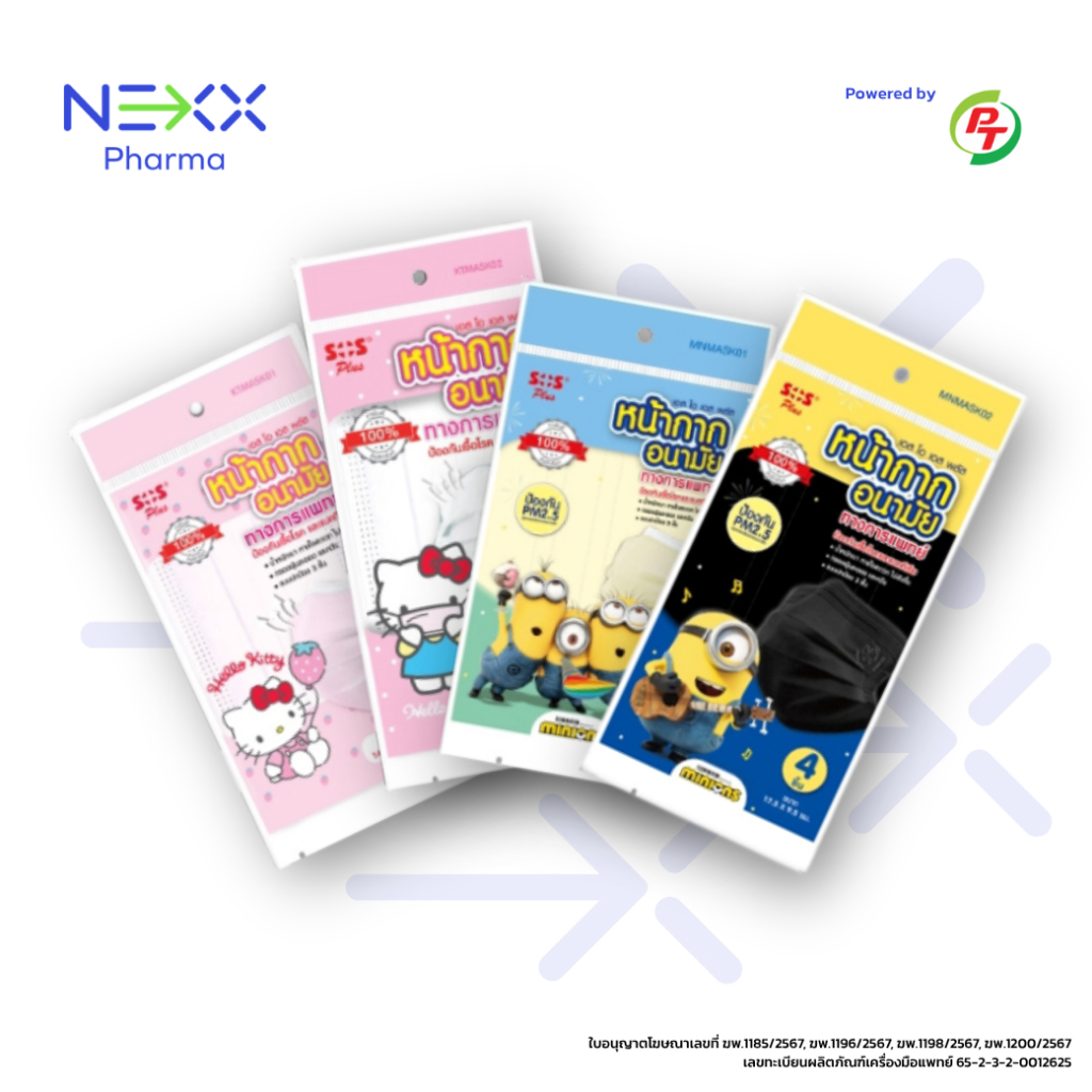 SOS Plus Disposable Face Mask หน้ากากอนามัย สำหรับเด็กและผู้ใหญ่ ลายการ์ตูน Hello Kitty/Minions