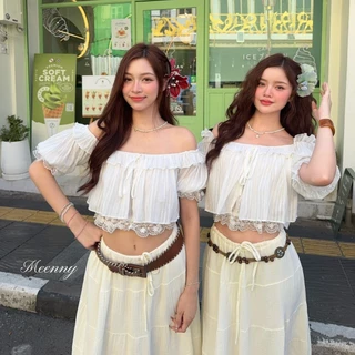 Meenny Closet | LN01 (มีSize) เสื้อปาดไหล่ลุคคุณหนูเเต่งลูกไม้