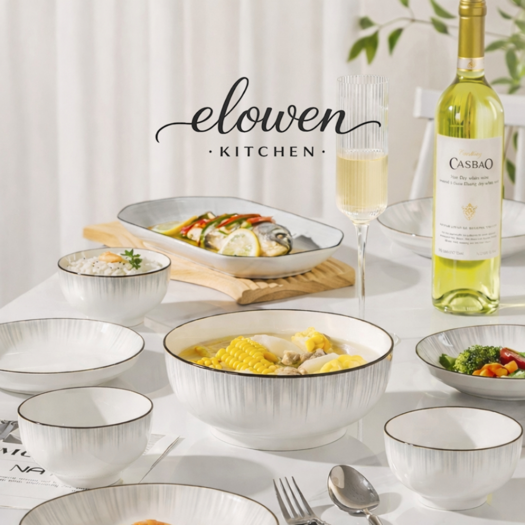 Elowen Kitchen จาน ชาม เซรามิกสไตล์ญี่ปุ่น ลายกาแล็กซี ขอบดำ ดีไซน์ทันสมัย เข้าไมโครเวฟได้