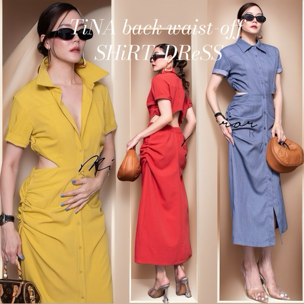 mirrorsister 50312.1 เดรสเชิ้ตแขนสั้นทรงสวยเก๋ มีดีเทลเว้าเอวด้านหลัง