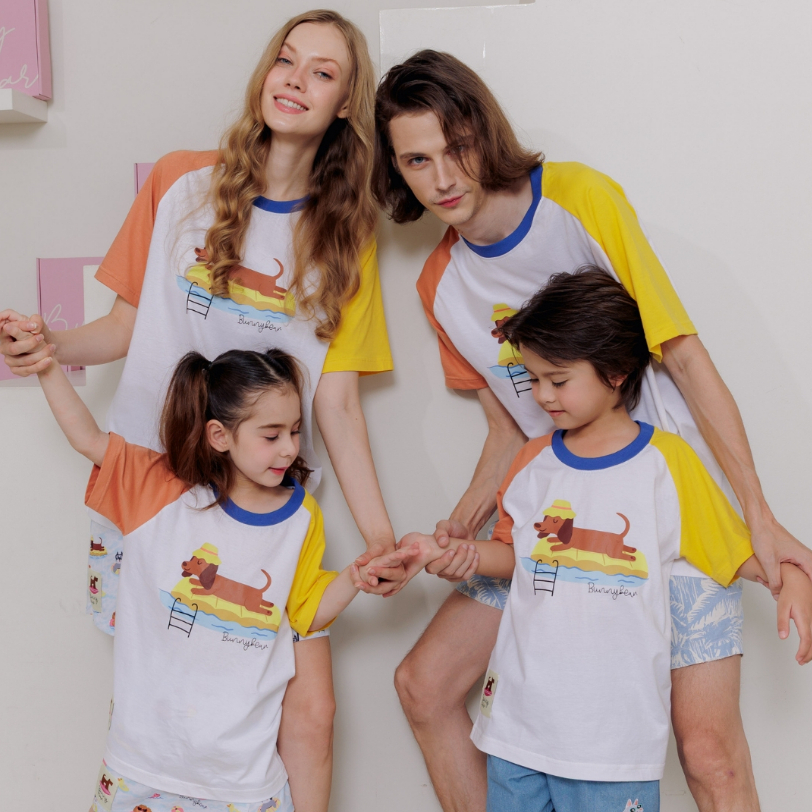 Puppy Surf T-Shirt - Bunny Bear เสื้อยืด ครอบครัวลายหมาเล่นเซิร์ฟ ผู้ใหญ่เด็ก ใส่เที่ยวทะเล