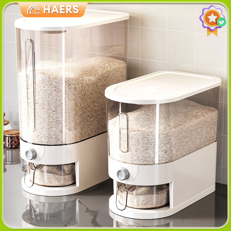 HAERS ถังใส่ข้าวสาร ถังข้าวสาร 5KG/10KG กล่องใส่ข้าวสาร  กล่องเก็บอาหารแห้ง ข้าวจะไหลออกมาเอง