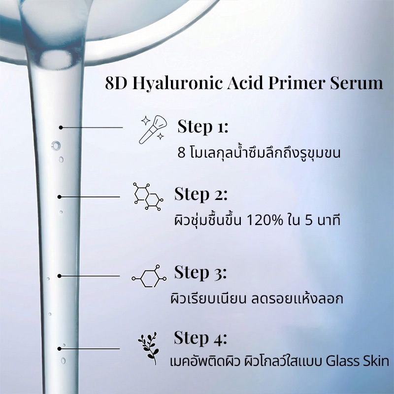 POPASKIN 8D Hyaluronic Acid Hydrating Primer Serum เซรั่มก่อนแต่งหน้า สูตรเข้มข้น กู้ผิวแห้งลอก เติมความชุ่มชื้น 30ML — صورة 5