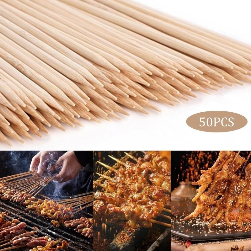 50sets Bamboo Wooden BBQ Skewers 40cm Food Bamboo Meat Tool Barbecue Party Disposable Long Sticks Catering Grill Camping