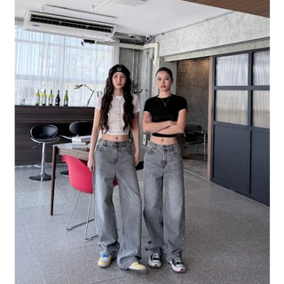 ยีนส์ Nammon Jeans BA04 กางเกงยีนส์กระบอกใหญ่เทาฟอก (Monster) - ผ้าไม่ยืด