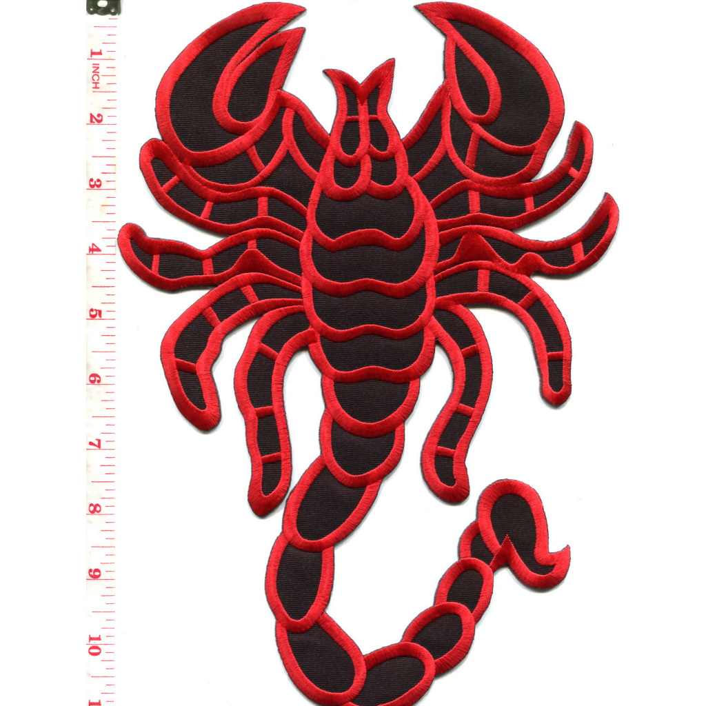 Red Scorpion biker tattoo Big XL 7.63 x 11 inches embroidered applique iron-on patch (233)