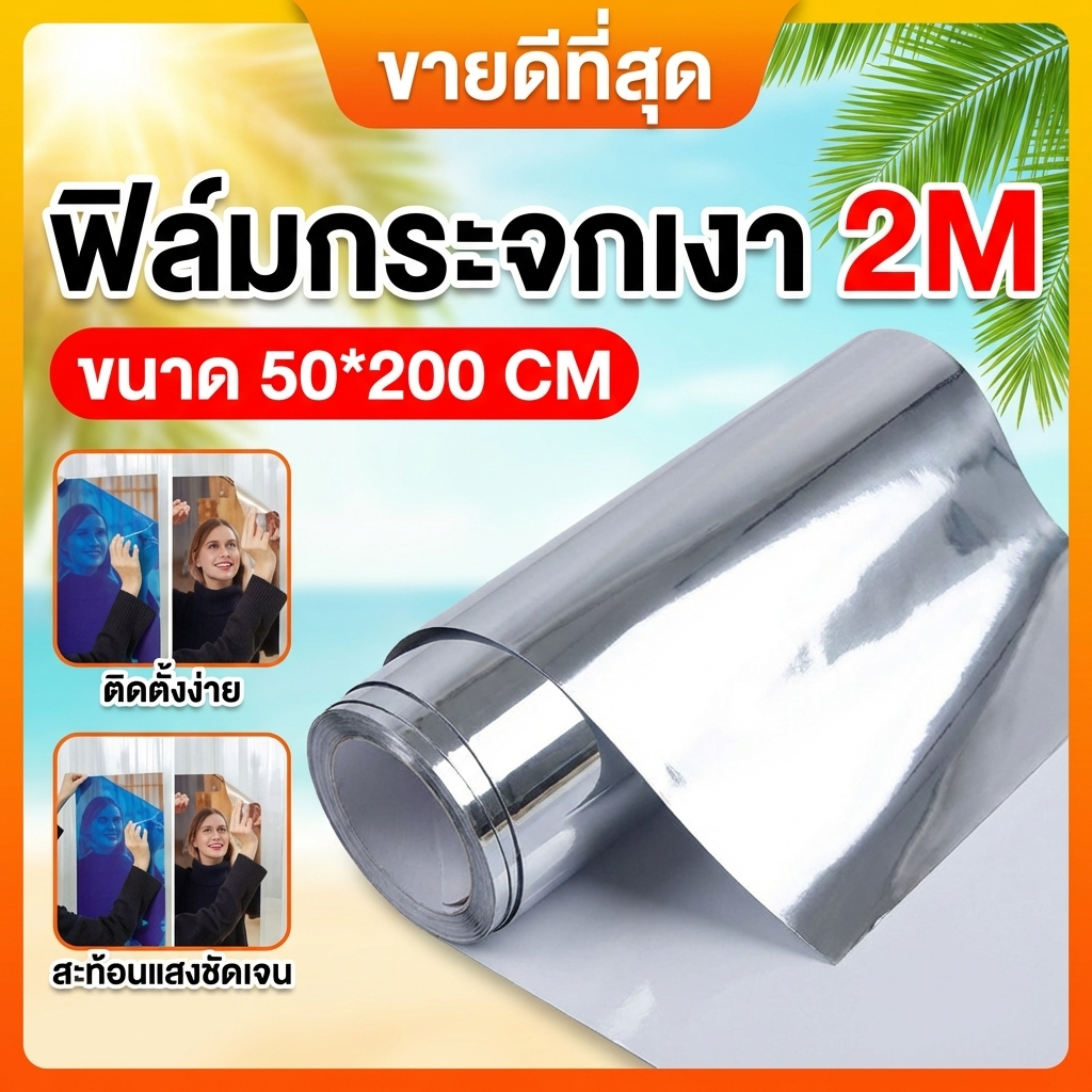 กระจกพลาสติกติดผนัง 50x200cm มีกาวในตัว ติดตั้งง่าย กระจกเงา สติ๊กเกอร์กระจกเงา ตัดได้ตามต้องการ