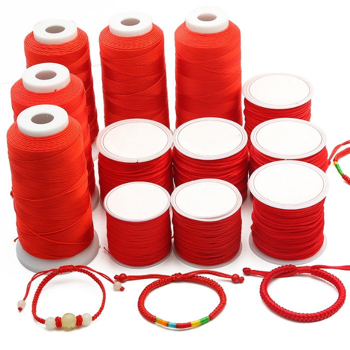 สายไนลอนสีแดง ถักร้อยลูกปัด ขนาด 0.2-2mm สำหรับทำสร้อยข้อมือ งานถักจีน เครื่องประดับ DIY อุปกรณ์