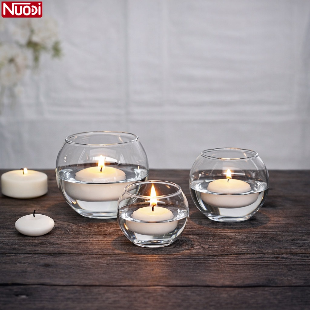 Nuodi โหลแก้วใสทรงเตี้ย แก้วใส่เทียน ตกแต่งบ้านได้ โหลแก้วกลม ปลอดภัย ไม่แตกง่าย ดีไซน์เก๋ๆ