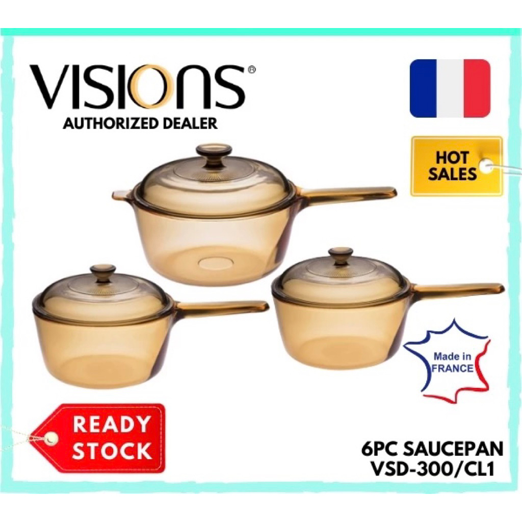 VISIONS | 1L, 1.5, & 2.5L ~ 6pc Covered Saucepan Set ~ France