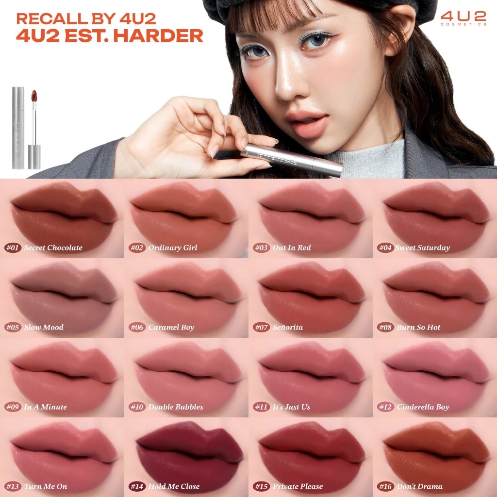 4U2 EST.HARDER Recall ลิควิดลิปแมท เนื้อลิปนุ่ม ไม่ตกร่อง ปากไม่ตึง ลิปแมต สีชัด ลิป harder 4u2 thumbnail 5