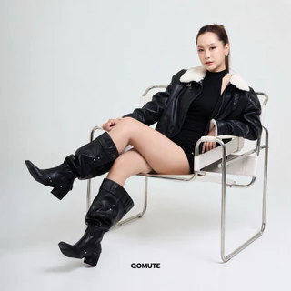 QOMUTE รุ่น Sierra Boots รองเท้าบูททรงขากว้าง น่องกว้าง แต่งเข็มขัด