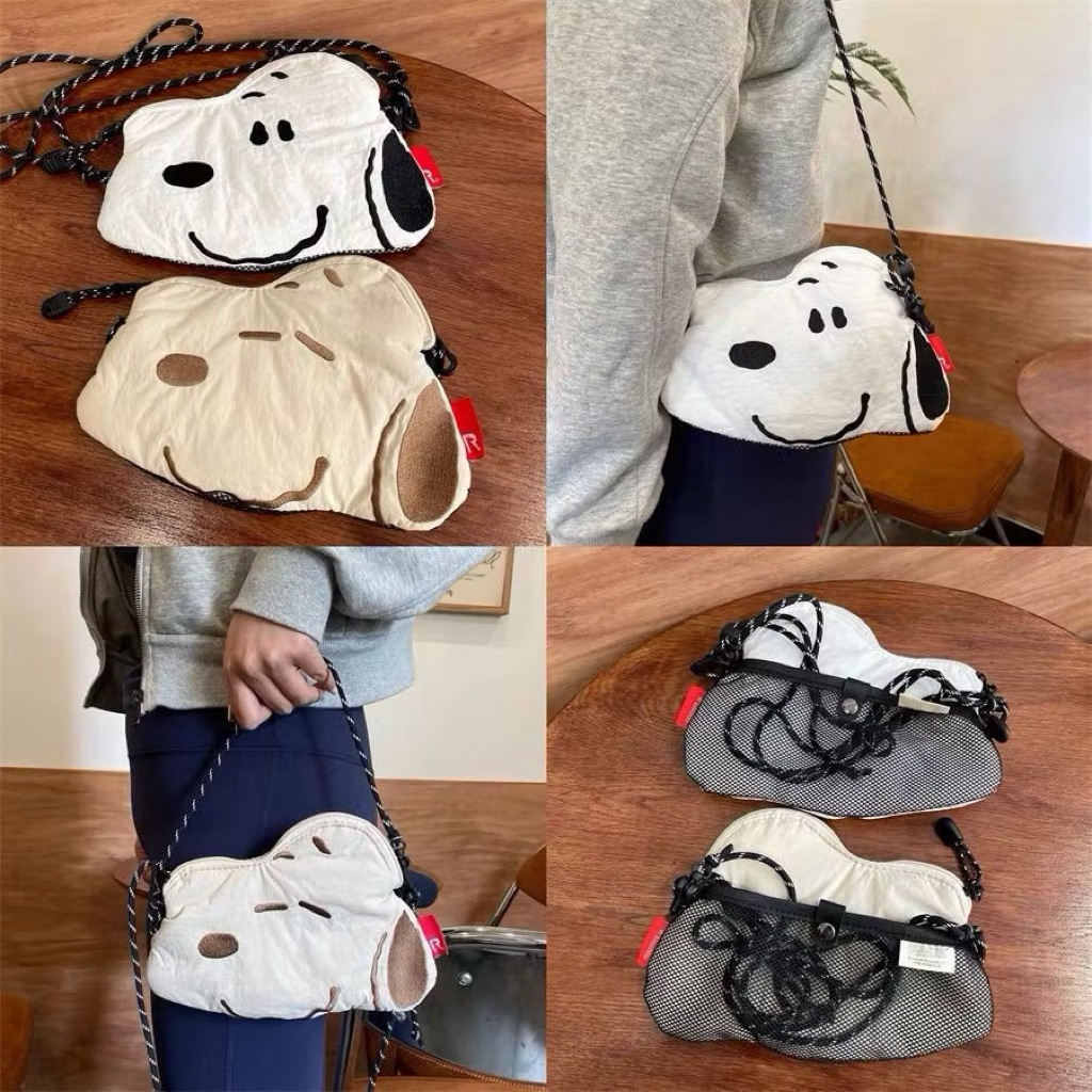 พร้อมส่ง 🇹🇭 กระเป๋าสะพายข้างสนูปปี้ มีซิป มีตาข่ายใส่ของด้านหลัง Peanuts snooppy สนูป ของใหม่
