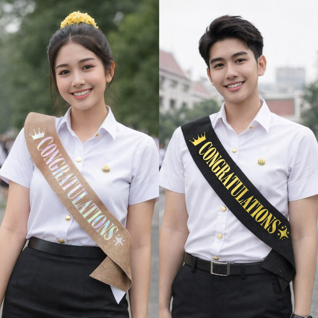 สายสะพาย Congratulations 🎉งานอย่างดี กลิตเตอร์กากเพชร ซาตินเงาวิบวับ✨ ของขวัญ แสดงความยินดี ปัจฉิม รับปริญญา เลื่อนขั้น