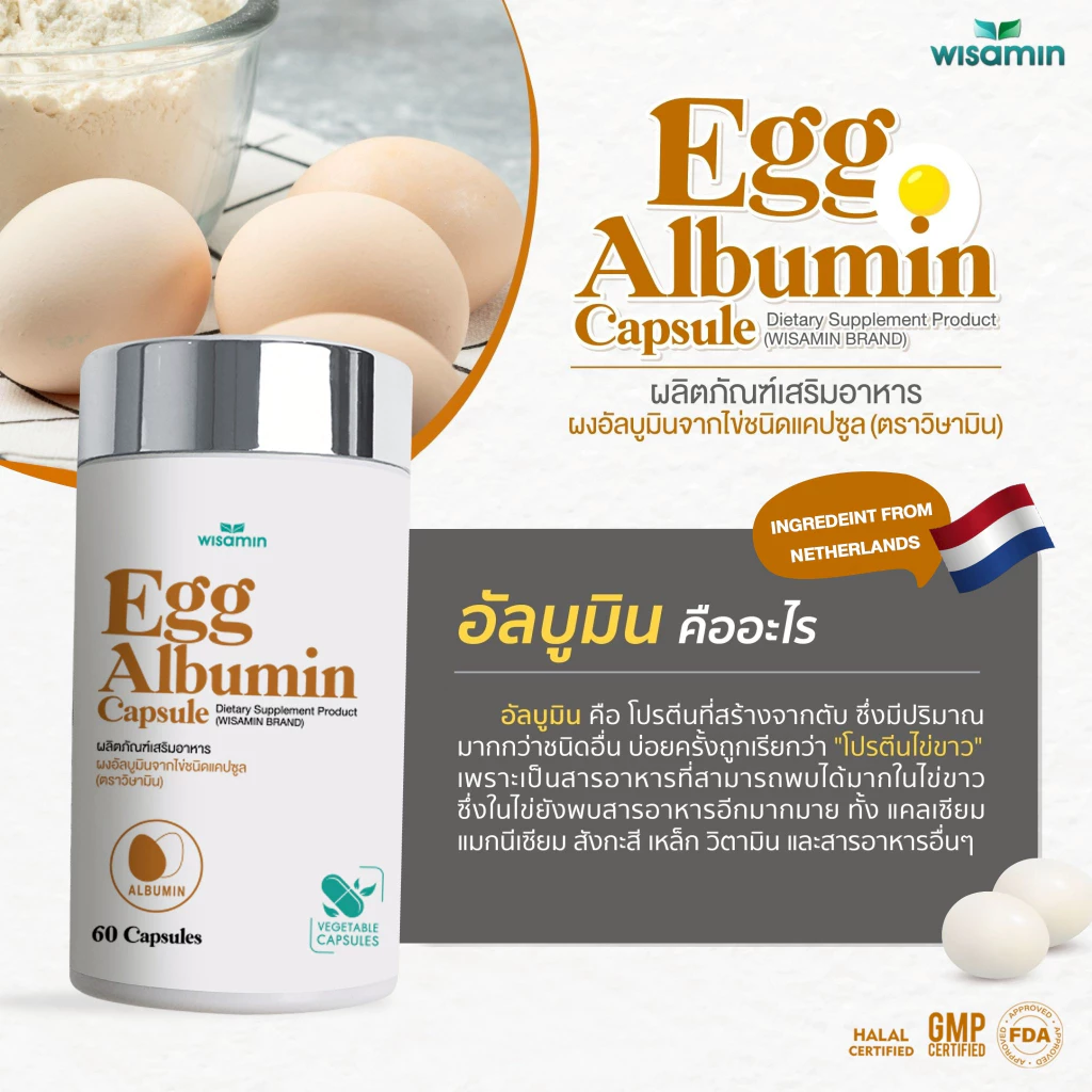 EGG ALBUMIN แคปซูลโปรตีนไข่ขาว วิษามิน 60 แคปซูล thumbnail 5