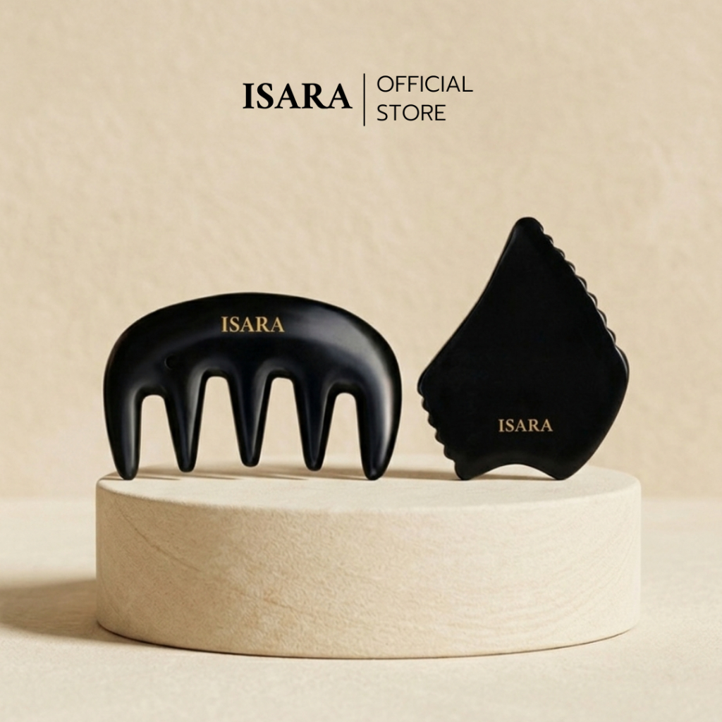 ISARA Crown to Glow Set | หินกัวซาหน้า + หวีนวดหนังศีรษะ จากหินเบียนแท้ | ลดบวม กระตุ้นผม ผิวโกลว์