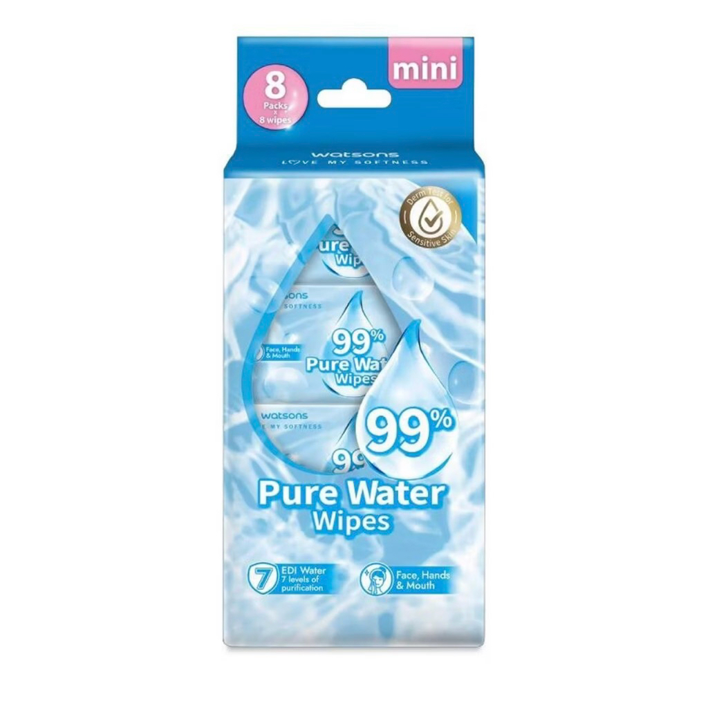 วัตสัน 99 เปอร์เซ็นต์ เพียววอเตอร์ไวพ์ 8 ห่อ x 8 แผ่น (1แพ็คเกจ)