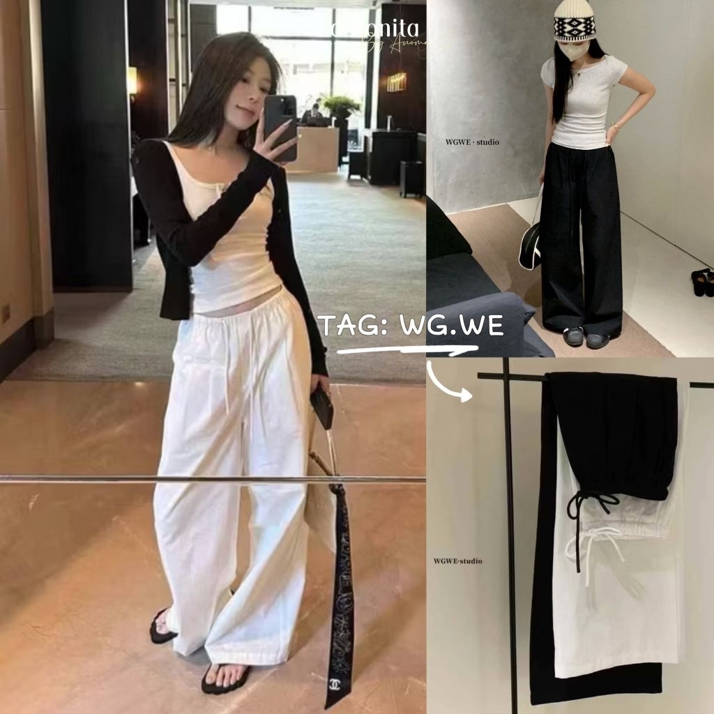 พร้อมส่ง✅️ จาก🇹🇭 TAG: WG.WE ✨️ 5007 กางเกง ขายาว เอวสม๊อค *มีกระเป๋าข้าง มีซับใน