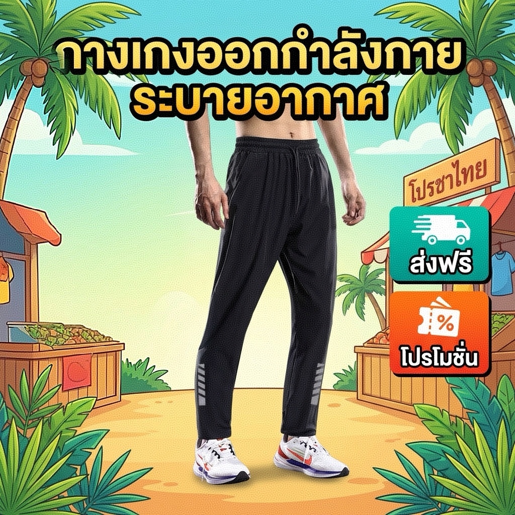 กางเกงกีฬาผู้ชาย รุ่นบาง ขายาว ผ้าไหมเย็นระบายความชื้นได้ดี หลวม เหมาะสำหรับออกกำลังกายและวิ่ง กางเกงทรงตรง ระบายอากาศได