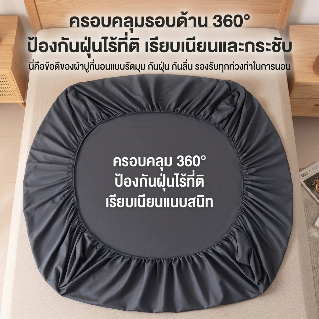 INFUN ผ้าปูที่นอนกันไรฝุ่น สีพื้น 3ฟุต 3.5ฟุต 5ฟุต 6ฟุต สูง10นิ้ว thumbnail 6