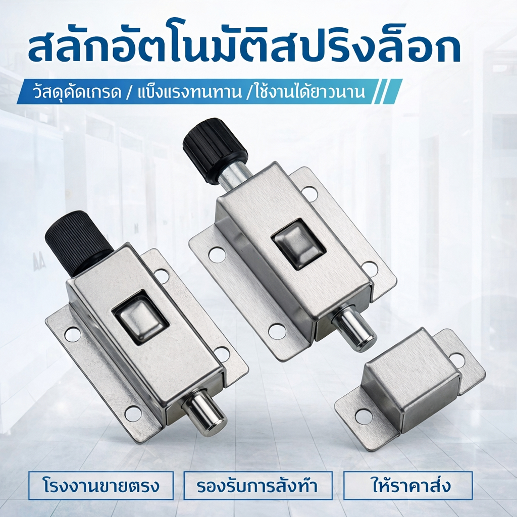 กลอนล็อคประตูสแตนเลส แบบสปริง ขนาดเล็ก 1 คู่ พร้อมสกรู กลอนเด้งอัตโนมัติ ใช้กับประตูห้องน้ำ ประตูไม้ ประตูเหล็ก และหน้าต