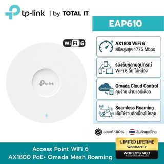 TP-Link EAP610 AX1800 Access Point WiFi 6 PoE+ จัดการผ่าน Cloud Omada สำหรับออฟฟิศ ร้านกาแฟ บ้าน
