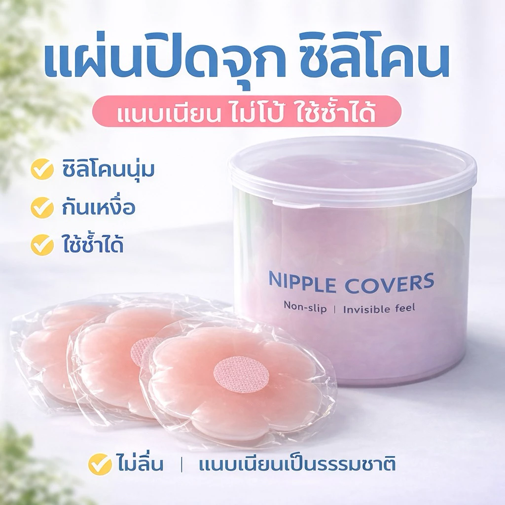 แผ่นแปะจุกนม ซิลิโคน กันโป๊ Nipple Cover บางเนียน กันน้ำ ใช้ซ้ำได้ 4 ชิ้น / 16 ชิ้น