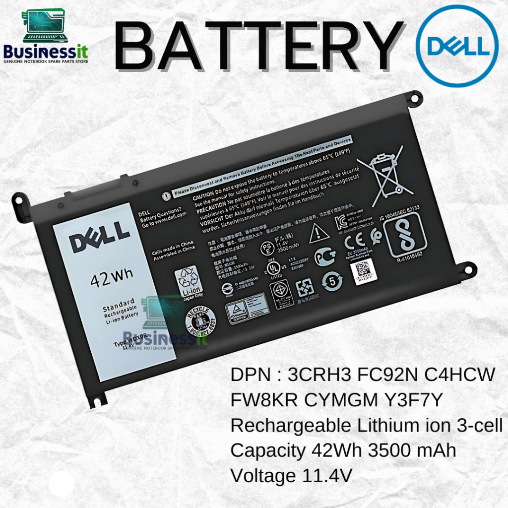 แบตเตอรี่ Battery WDX0R 42WH For DELL Inspiron 13-5368 7368 15-5567 5568 P74G 5567 5568 5570 5378 73