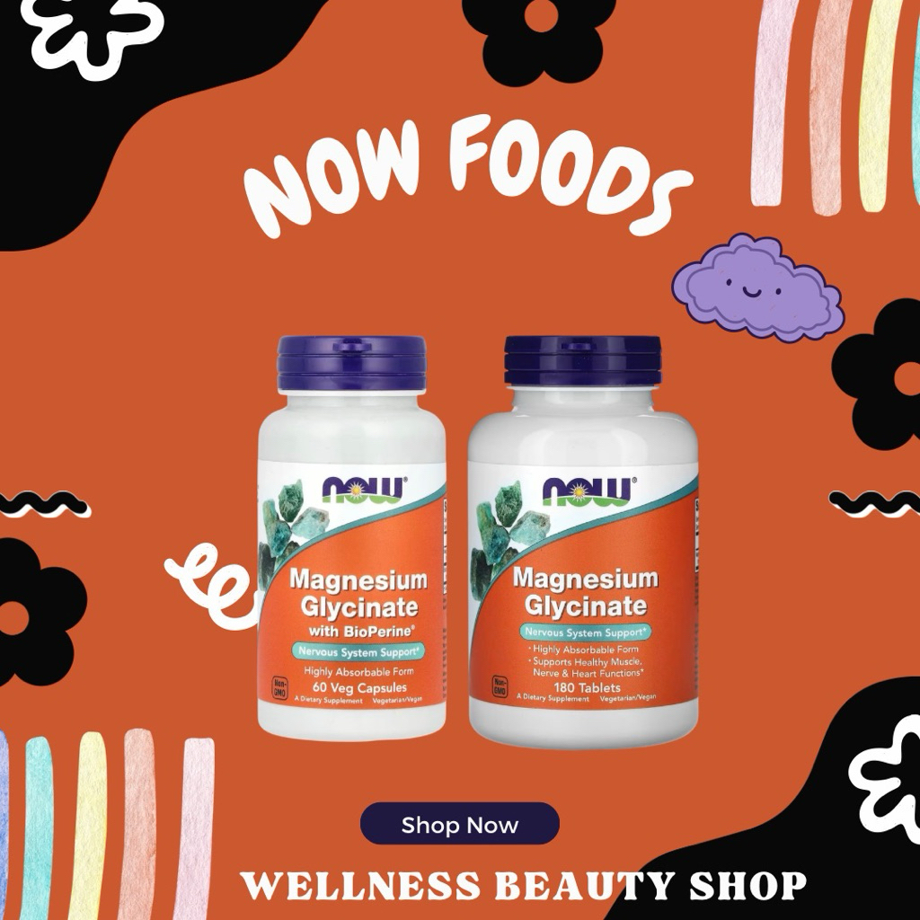 พร้อมส่ง/exp.2028 NOW Foods magnesium glycinate มี2แบบ แคปซูลกับแทบเล็ต