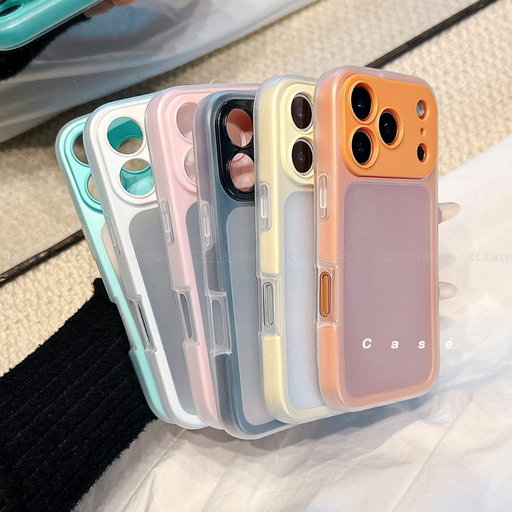2in1 ขอบซิลิโคน เคลือบฝ้า กรณี For iPhone 13 14 15 16 17 Pro Max Air 17Pro 15promax เคสโทรศัพท์แบบนิ่ม บาง และกันกระแทก