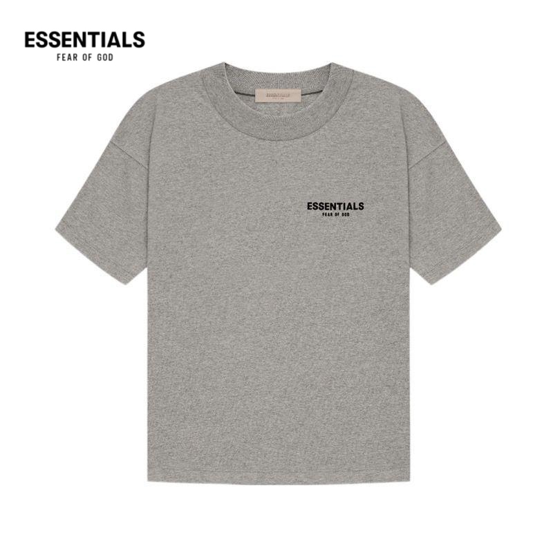 【ของแท้100%】เสื้อยืดเฮฟวี่เวท, Fear of God Essentials SS22, สีข้าวโอ๊ตเข้ม, พร้อมแพทช์โลโก้, คอกลม, สำหรับผู้ชาย