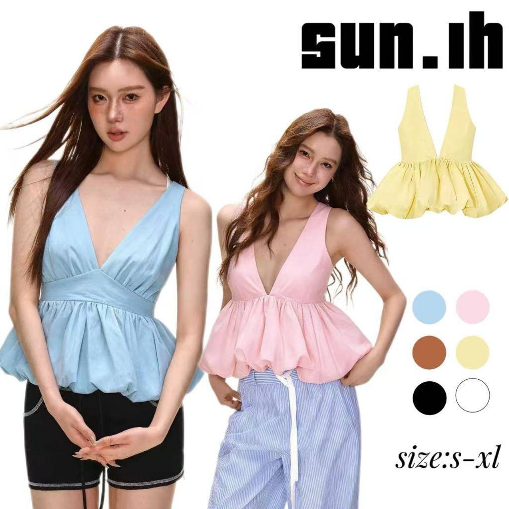 SUN🛍️พร้อมส่ง🛍️เสื้อกั๊กผูกคอระบายสุดหรูหรา ดีไซน์เข้ารูป สวมใส่ได้หลากหลายสไตล์ สำหรับฤดูร้อน มาถึงใหม่ล่าสุด!
