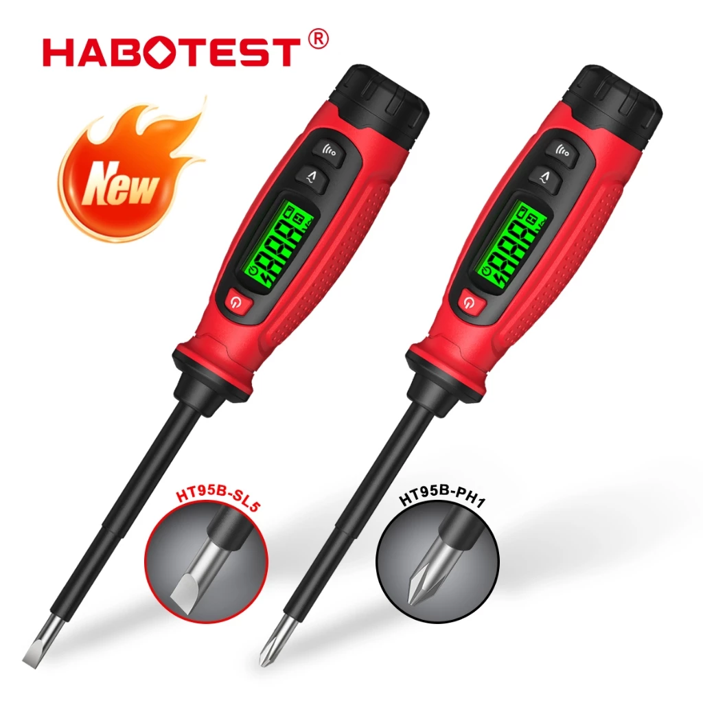 HABOTEST HT95B-SL5 เครื่องทดสอบแรงดันไฟฟ้าสกรูไดรเวอร์ 3v ~ 500V AC แรงดัน NCV breakpoint ค้นหาจอ LCD เหมาะสำหรับการทดสอ