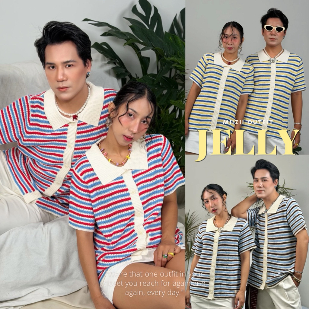 Jelly stripe summer knit เสื้อผ้านิต คอปกใส่สบาย สีสันสดใส่ สไตล์ซัมเมอร์