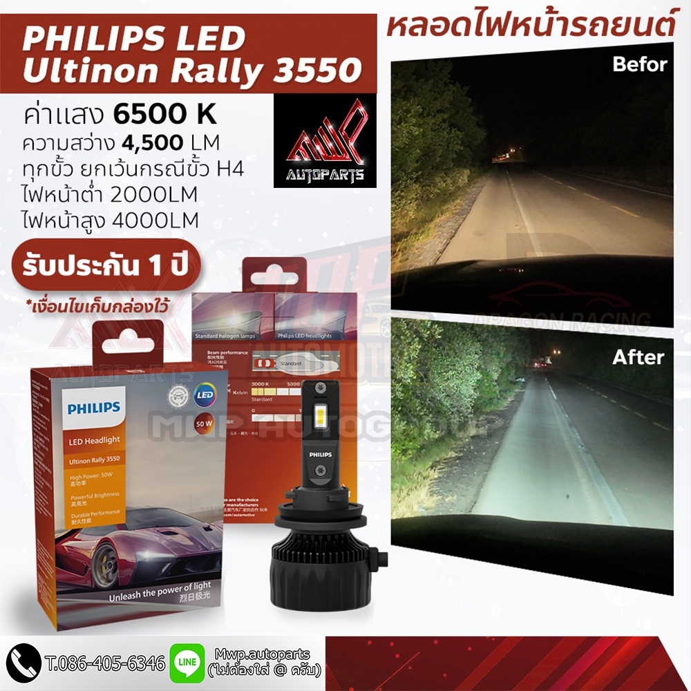 Philips Ultinon Rally 3550 HL-LED กำลังไฟ 50W ค่าแสง 6500K (สินค้าของแท้ พร้อมส่ง) รับประกัน 1ปี ราคา ถูกที่สุด ดีลบีเคเค แกลเลอรีภาพที่ 2