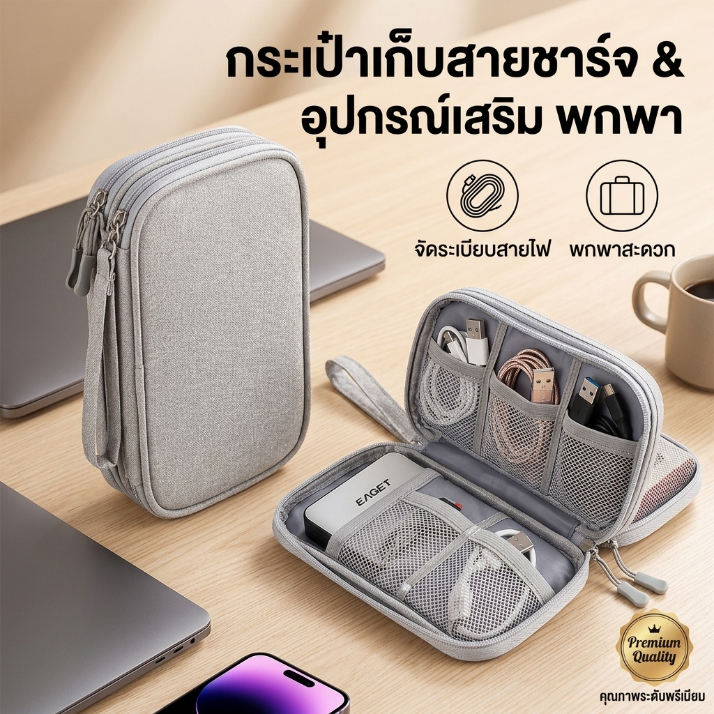 กระเป๋าเก็บอุปกรณ์เสริมดิจิทัล ขนาด 11*19*5.5cm วัสดุผ้า jacquard ใหม่ สำหรับแบตสำรอง สายดาต้า แฟลชไดรฟ์ USB หูฟังกันน้ำ
