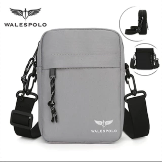 WALESPOLO กระเป๋าผู้ชายสุดคุ้ม กระเป๋าสะพายข้างผู้ชาย ทรงตั้งกะทัดรัด ผ้าแคนวาสสายปรับได้ ใส่มือถือไปทำงานเดินทางทุกวัน